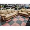 Image 1 : SANDY BROWN LEATHER SOFA & LOVESEAT