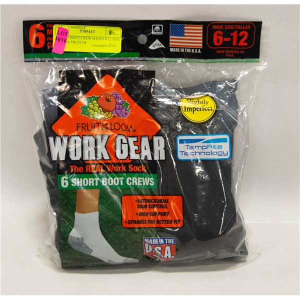 SHORT BOOT CREW SOCKS 6-12 SIZE 6-PACK FRUIT OF
