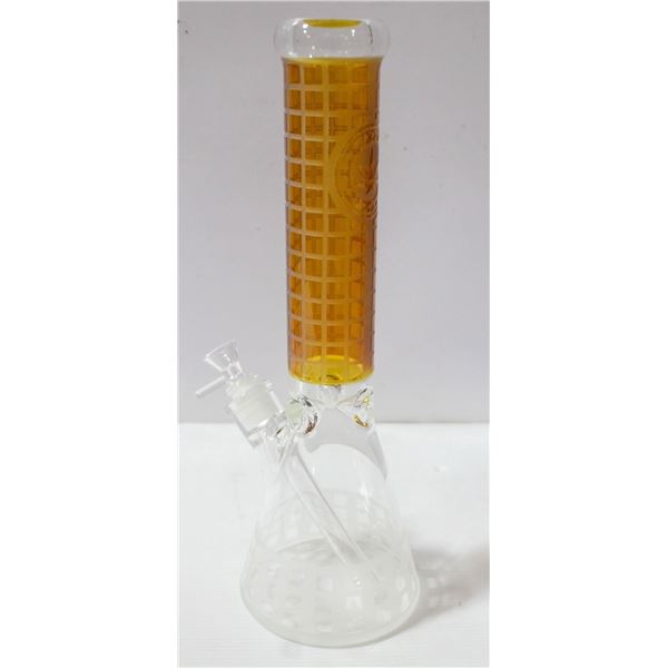 NEW 14" AMBER ETCHED GLASS BEAKER BONG