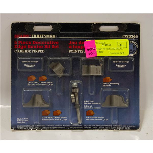 PACKAGE OF DECORATIVE EDGE ROUTER BITS