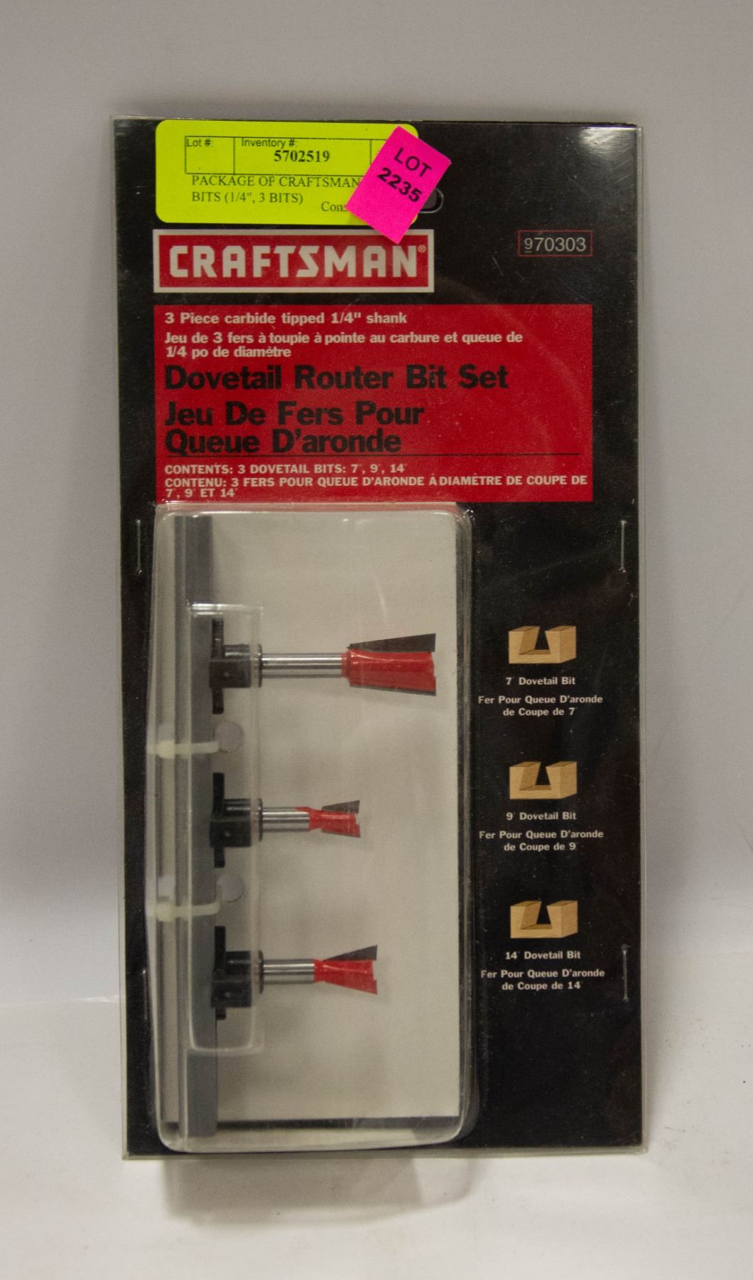 PACKAGE OF CRAFTSMAN ROUTER BITS (1/4