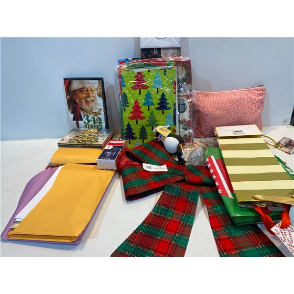 Miscellaneous Assortment Of Christmas Cards, Bags, And Decorations