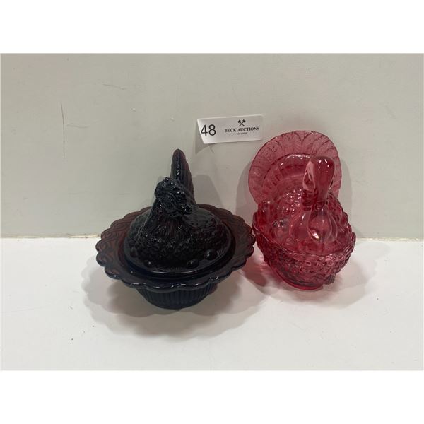 Decorative Glass Rooster Candy Bowls