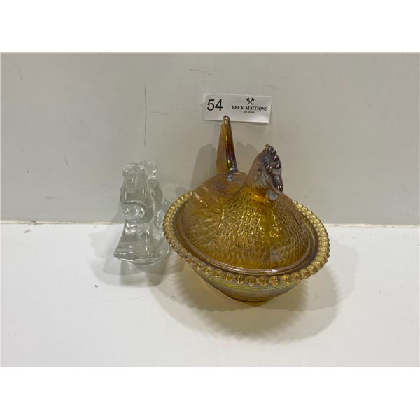 Decorative Glass Rooster Candy Bowl And Candle Holder