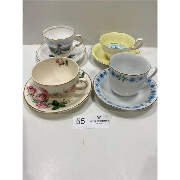 Set Of Four Tea Cups And Saucers