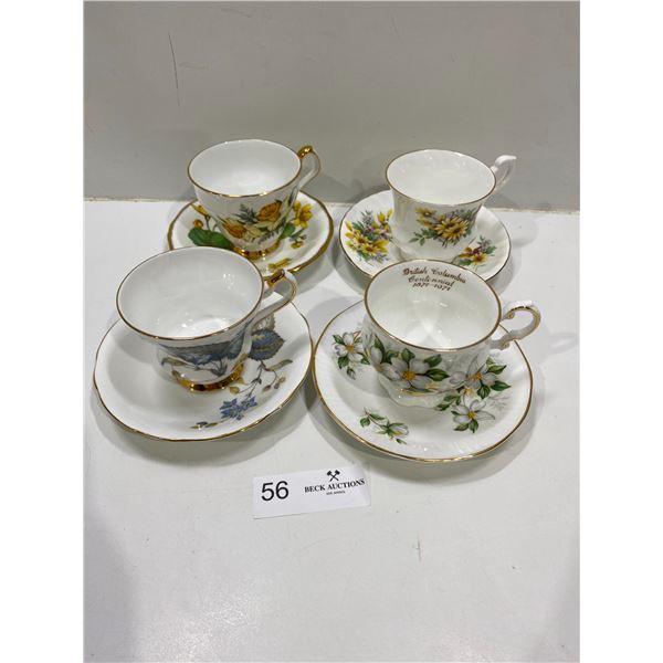 Set Of Four Tea Cups And Saucers