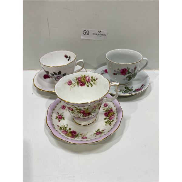 Set Of Three Tea Cups And Saucers