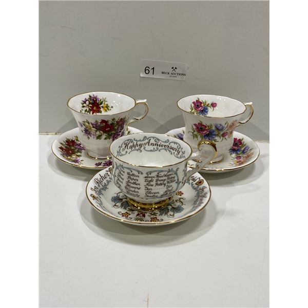 Set Of Three Tea Cups And Saucers