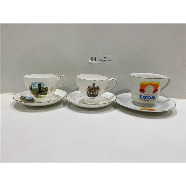 Set Of Three Tea Cups And Saucers