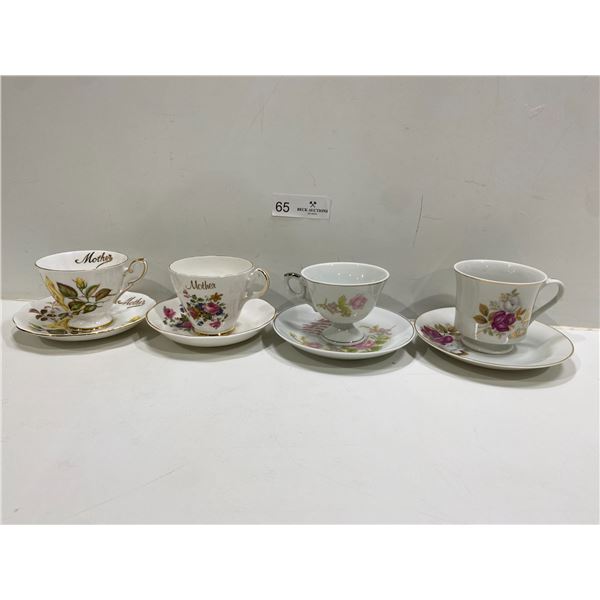 Set Of Four Tea Cups And Saucers
