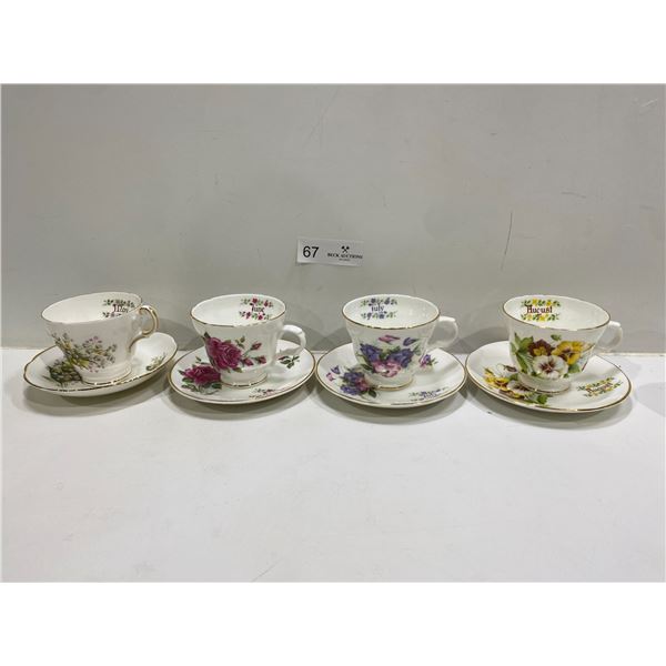 Set Of Four Tea Cups And Saucers