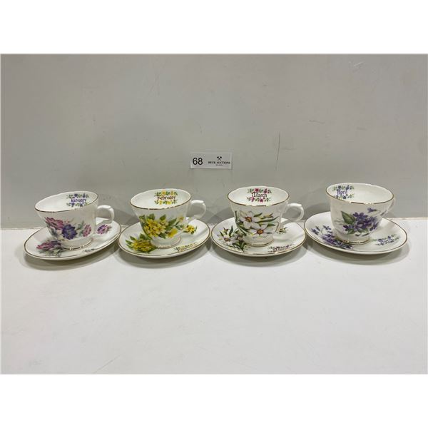 Set Of Four Tea Cups And Saucers