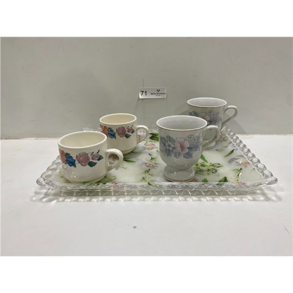 4 Miscellaneous Mugs And Serving Tray