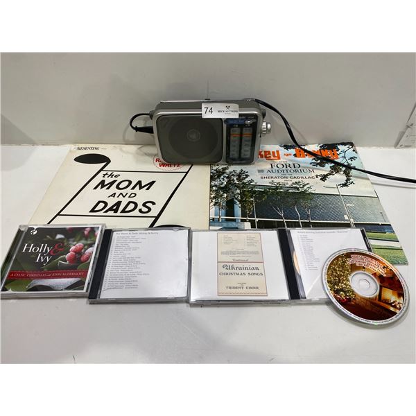 Assorted Records, CDs, And Panasonic RF-2400 Radio