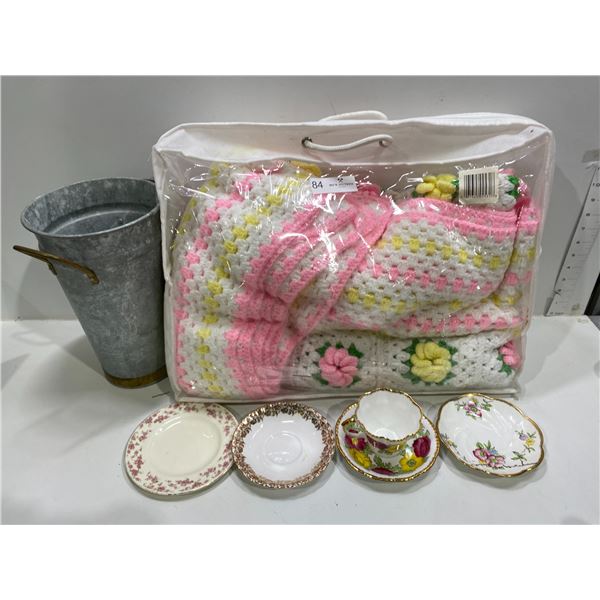 Knit Blankets Assorted China And Metal Pot