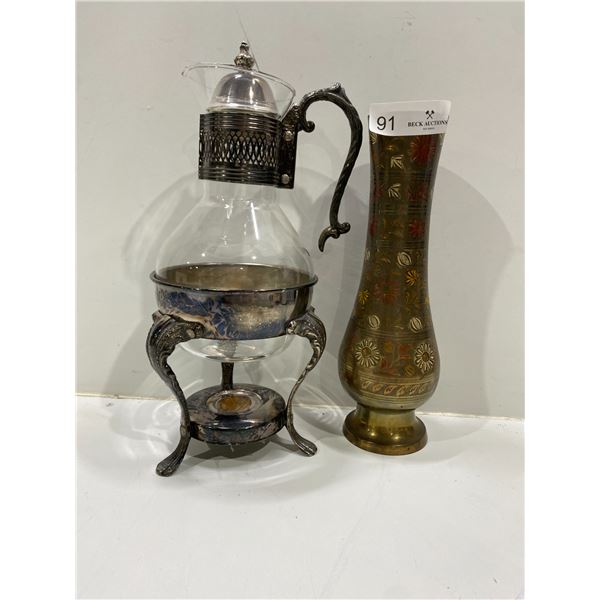 Antique Kettle With Stand And Metal Vase