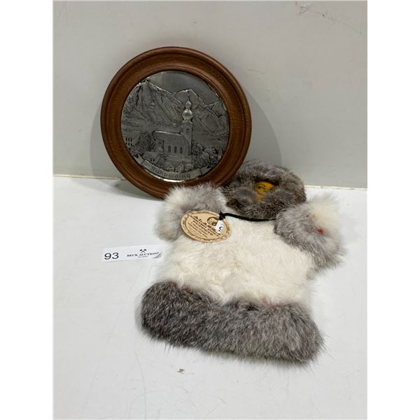 Antique Framed Metal Art And Fur Puppet