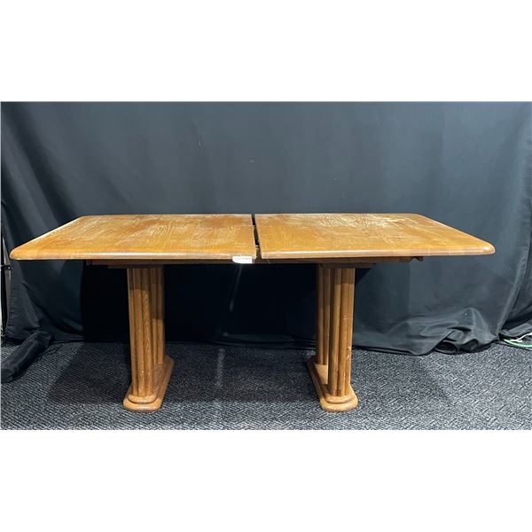 Light Oak Table With Leaves, And Set Of 6 Chairs, And 2 Armchairs