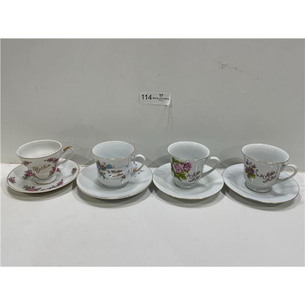 Set Of 4 Assorted Teacups And Saucers