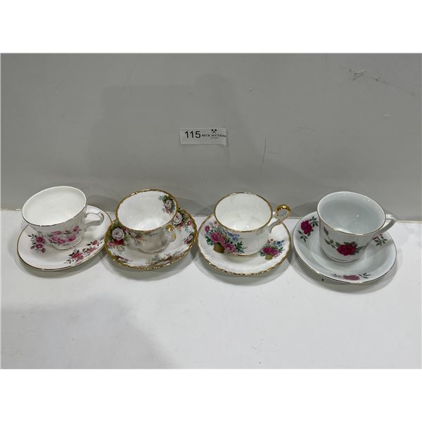 Set Of 4 Assorted Teacups And Saucers