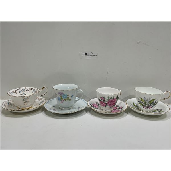 Set Of 4 Assorted Teacups And Saucers