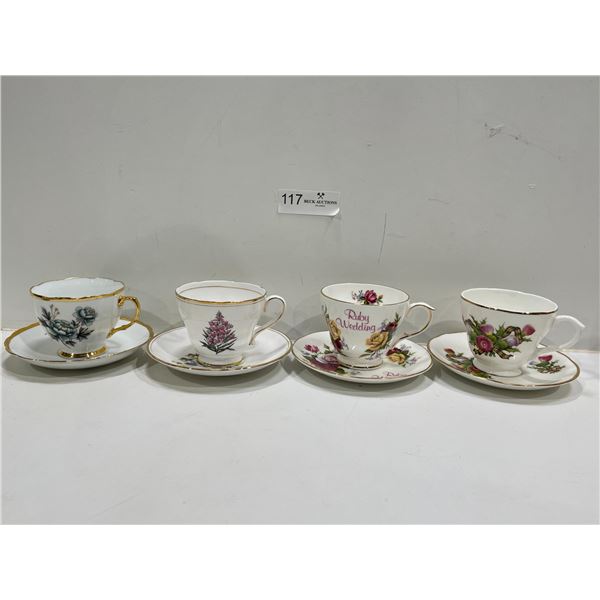 Set Of 4 Assorted Teacups And Saucers