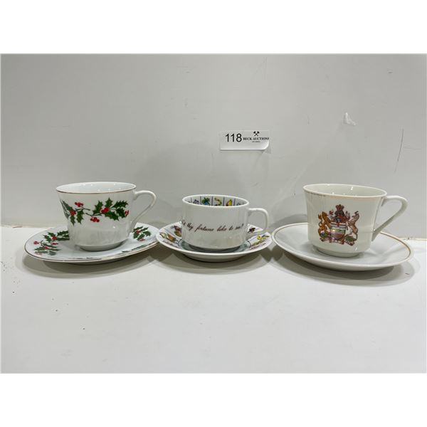 Set Of 3 Assorted Teacups And Saucers