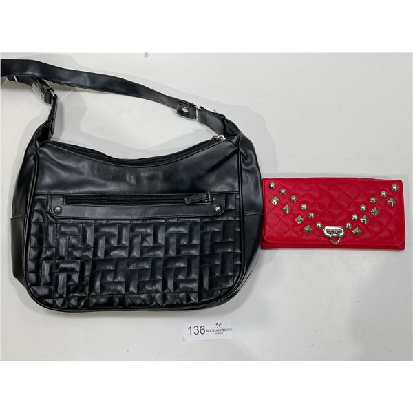 Modern Black Purse & Red Studded Wallet