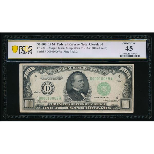 1934 $1000 Cleveland FRN PCGS 45