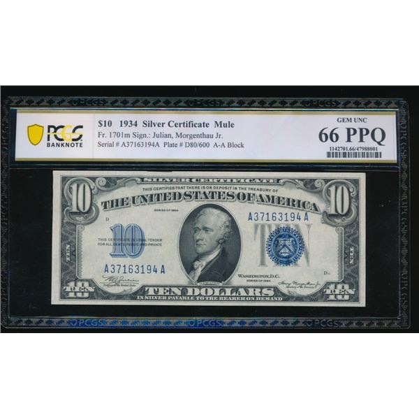 1934 $10 Mule Silver Certificate PCGS 66PPQ