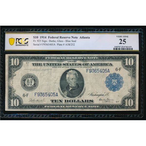 1914 $10 Atlanta FRN PCGS 25