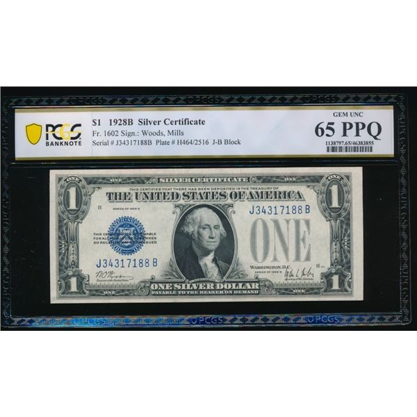 1928B $1 Silver Certificate PCGS 65PPQ