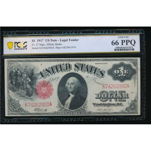 1917 $1 Legal Tender Note PCGS 66PPQ