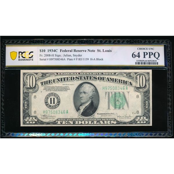 1934C $10 St Louis FRN PCGS 64PPQ