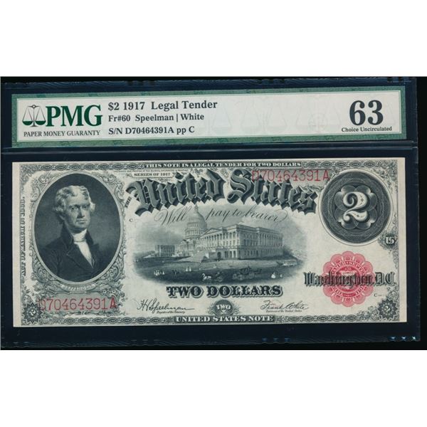 1917 $2 Legal Tender Note PMG 63