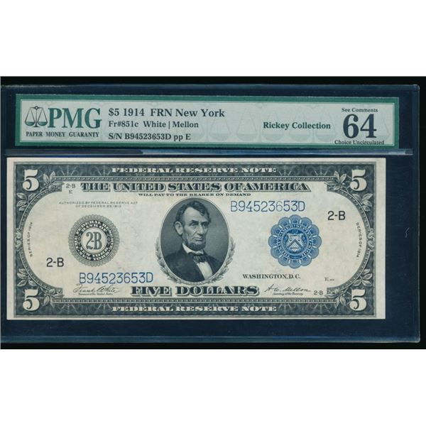 1914 $5 New York FRN PMG 64