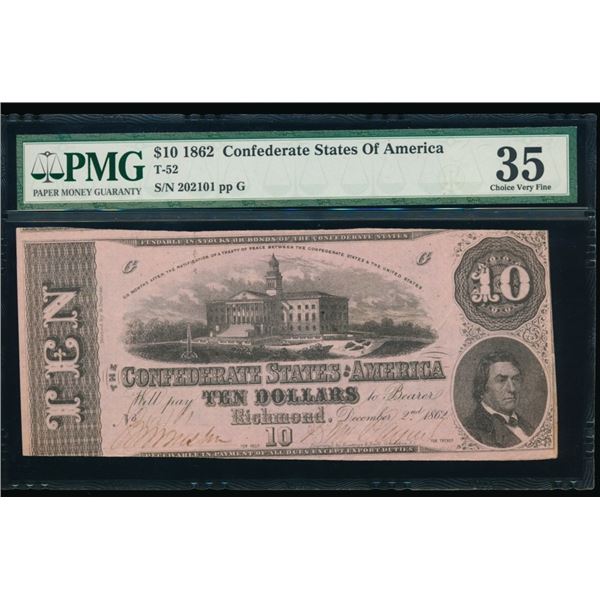 1862 $10 T-52 Confederate PMG 35