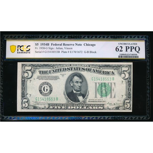 1934B $5 Chicago FRN PCGS 62PPQ