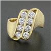 Image 2 : Vintage Unisex 18k Gold VVS E 1.36 ctw Ideal Cut Diamond Dual Row Brushed Ring