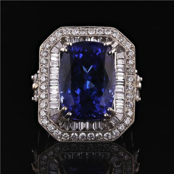 16.49 ctw Tanzanite and 2.81 ctw Diamond 18KT White Gold Ring (GIA CERTIFIED)