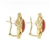 Image 4 : 18k Gold GIA Cert. Oval Cabochon Coral & Round Diamond Omega or Clip On Earrings