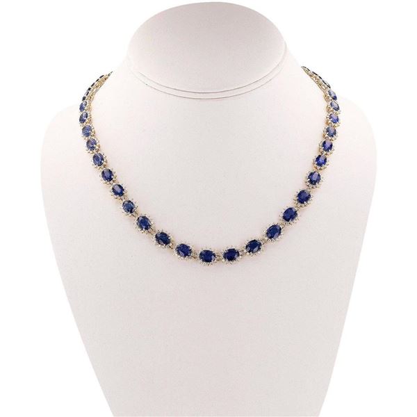42.89 ctw Blue Sapphire and 5.49 ctw Diamond 14K Yellow Gold Necklace