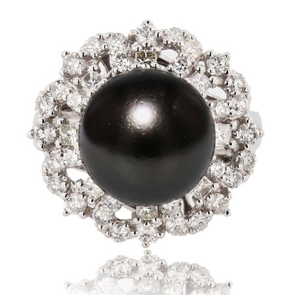 12.40mm South Sea Pearl and 1.25 ctw Diamond Platinum Ring