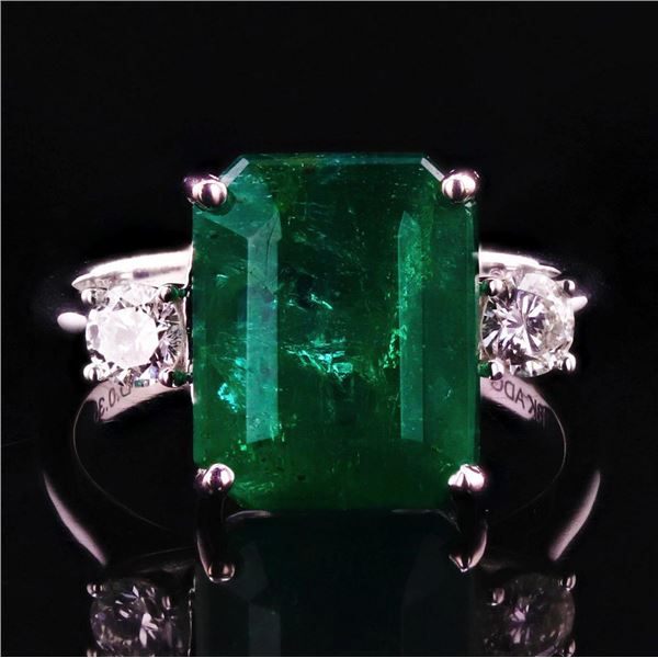 6.63 ctw Emerald and 0.35 ctw Diamond 18K White Gold Ring