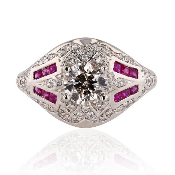 0.96 ctw CENTER Diamond and 0.43 ctw Ruby Platinum Ring (1.21 ctw Diamonds)