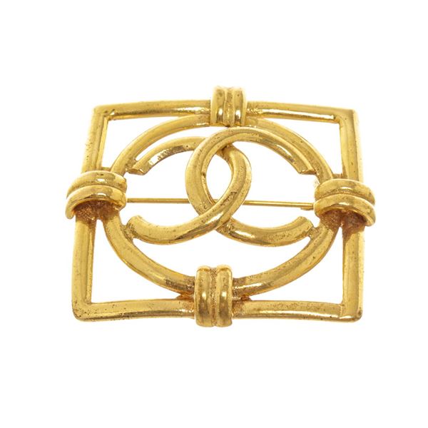 Chanel Gold CC Square Brooch