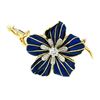 Image 1 : Vintage Italian 18k Gold Round Diamond Dark Blue Enamel Flower Branch Brooch Pin