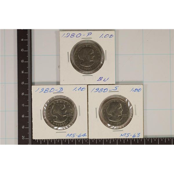 1980 P/D/S SUSAN B. ANTHONY BRILLIANT UNC DOLLARS