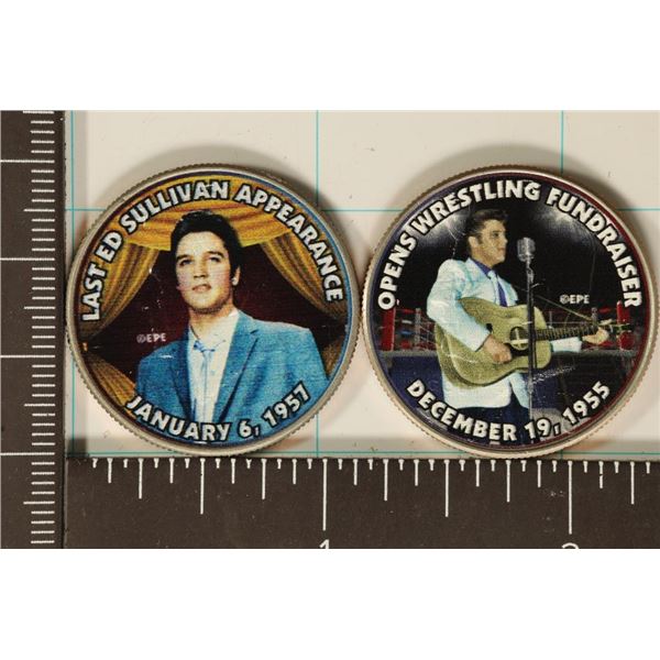 2-COLORIZED ELVIS OVERLAYS ON BU KENNEDY HALVES