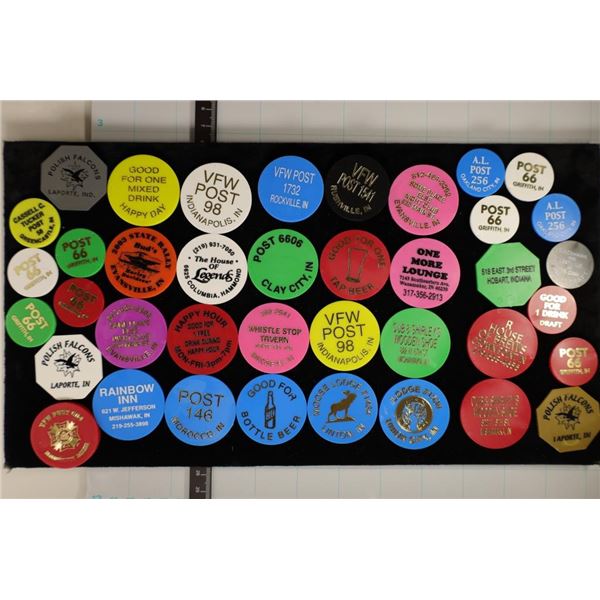 38 INDIANA PLASTIC DRINK TOKENS: POST 66, MOOSE